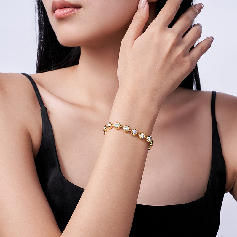 S925 Silver 18K Gold Plated Moissanite Bubble Bracelet Light Luxury High-End Casual New In Stock