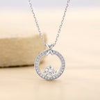 S925 Silver Round Zircon Pendant Necklace Women European American Light Luxury Design