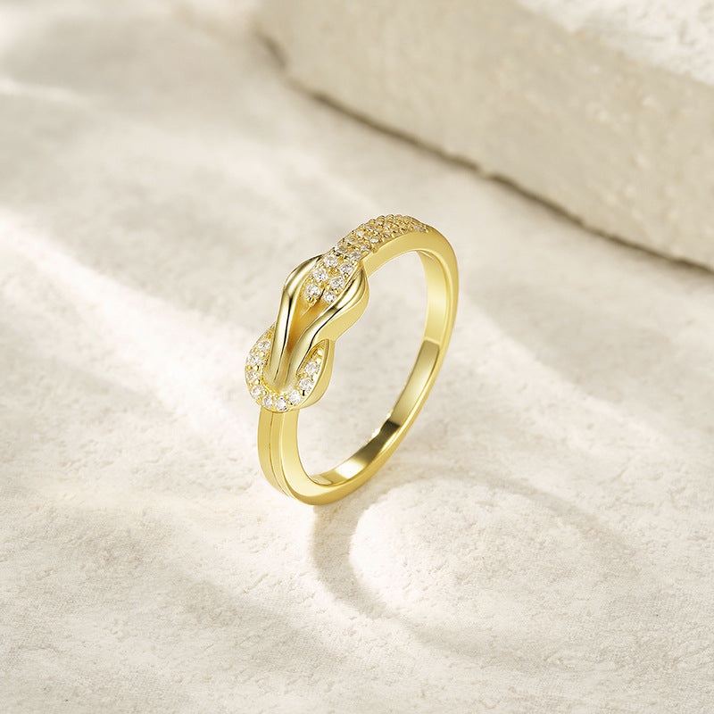 S925 Silver Gold Bowknot Moissanite Ring Women Light Luxury Simple Cross-Border Personalized Ring