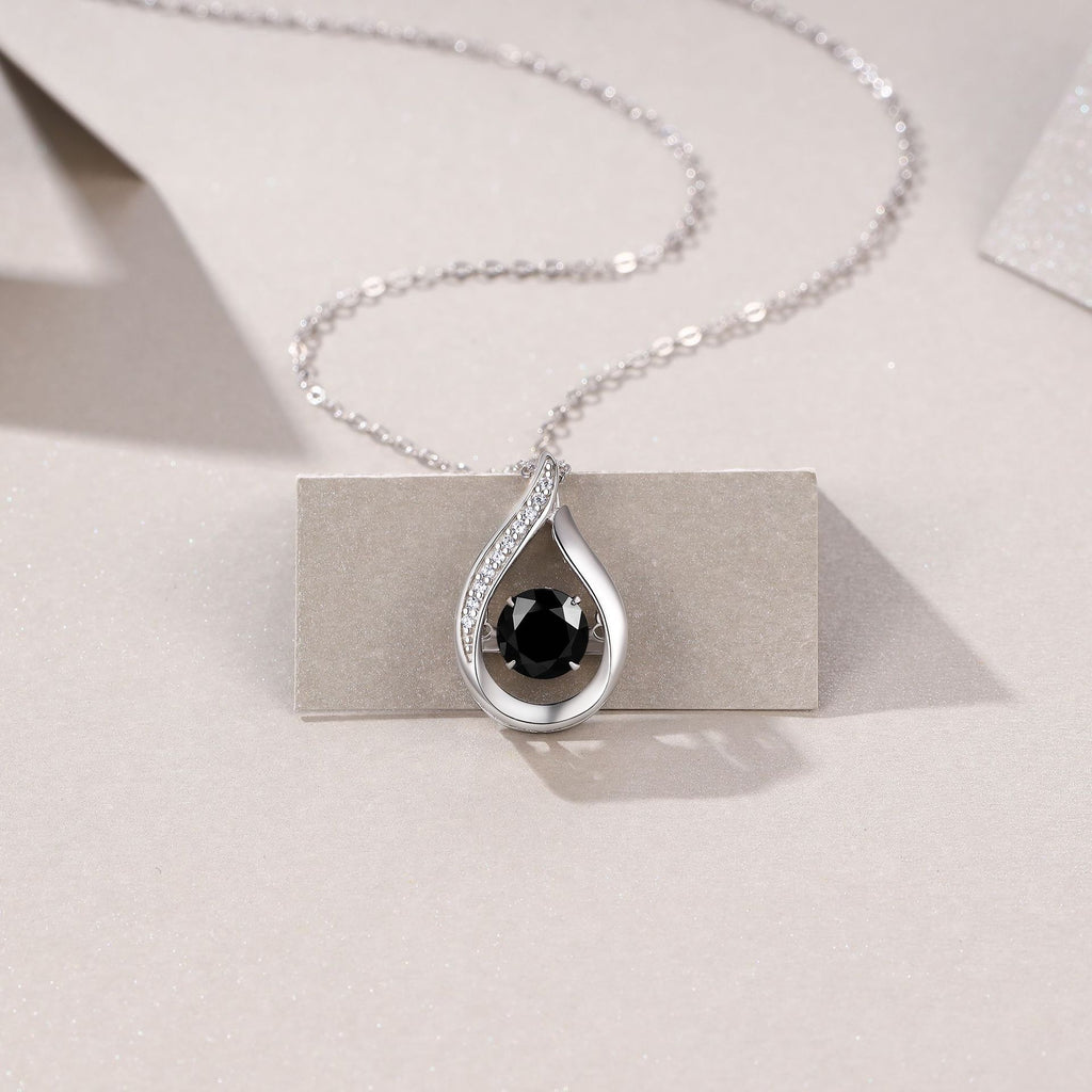 S925 Silver Women’s 1Ct Black Moissanite Dynamic Teardrop Necklace Light Luxury Collarbone Chain