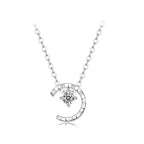 S925 Silver 18K Plated Moon Star C Pendant Necklace Women Light Luxury Minimalist Moissanite