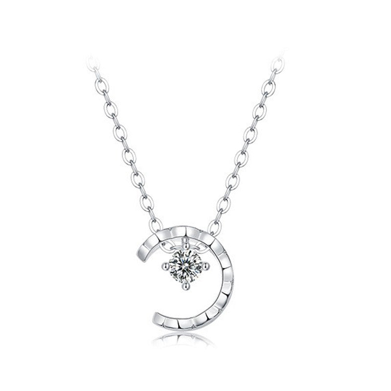 S925 Silver 18K Plated Moon Star C Pendant Necklace Women Light Luxury Minimalist Moissanite