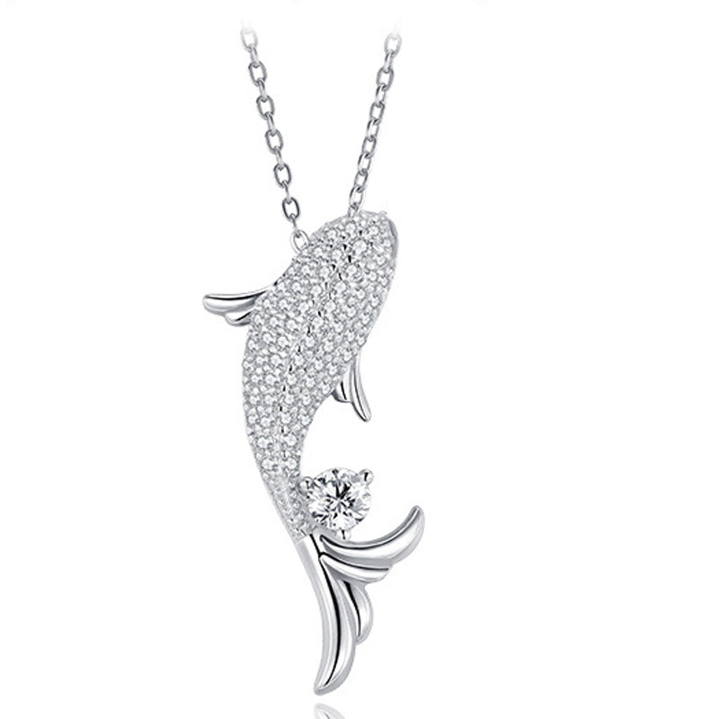 S925 Silver Dolphin Moissanite Collarbone Necklace Light Luxury High-End Exquisite Marine Animal Jewelry