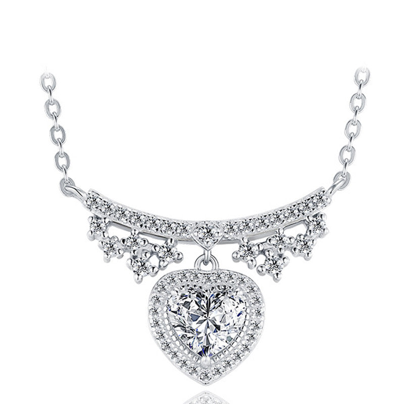 S925 Silver Women’s Heart-Shaped Moissanite Necklace Princess Collarbone Chain Light Luxury Niche Jewelry