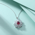 S925 Silver Ruby Zircon Pendant Sunflower Star Necklace Women High-End Clavicle Chain