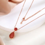 Rose Gold S925 Red Zircon Drop Pendant Necklace