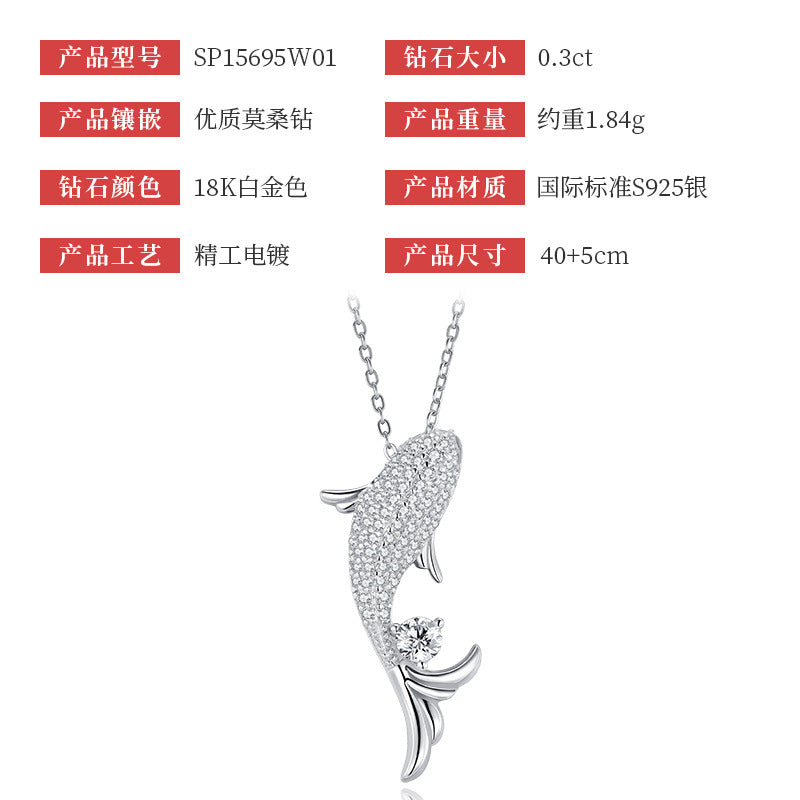 S925 Silver Dolphin Moissanite Collarbone Necklace Light Luxury High-End Exquisite Marine Animal Jewelry