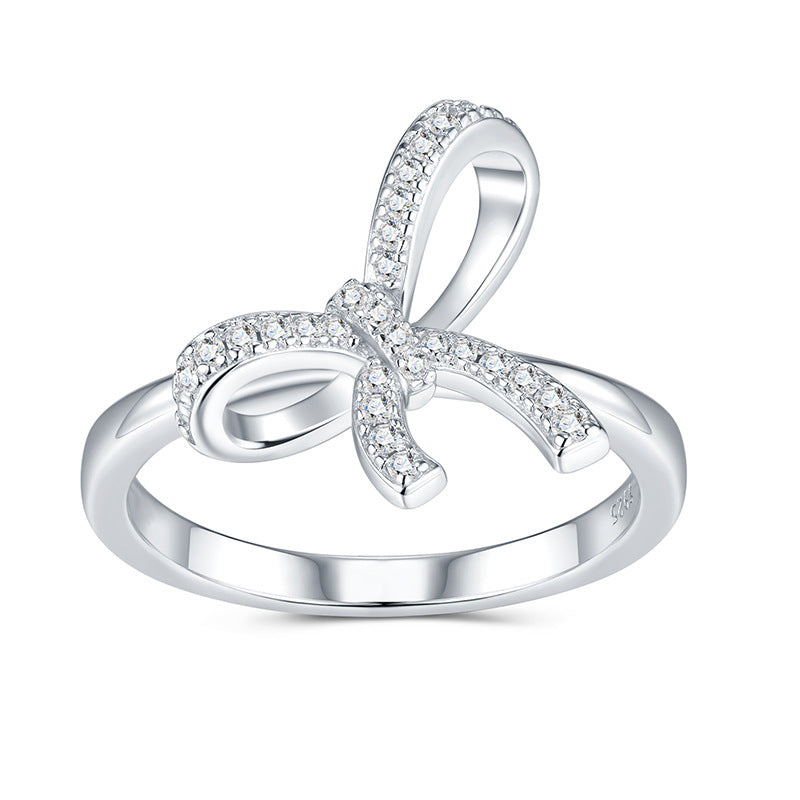 S925 Silver Women’s Bowknot Moissanite Ring Light Luxury High-End Diamond-encrusted Cross-Border Hot Sale