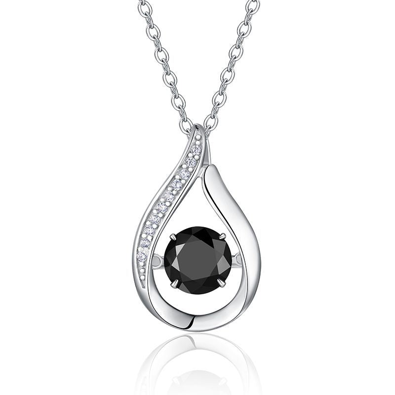 S925 Silver Women’s 1Ct Black Moissanite Dynamic Teardrop Necklace Light Luxury Collarbone Chain