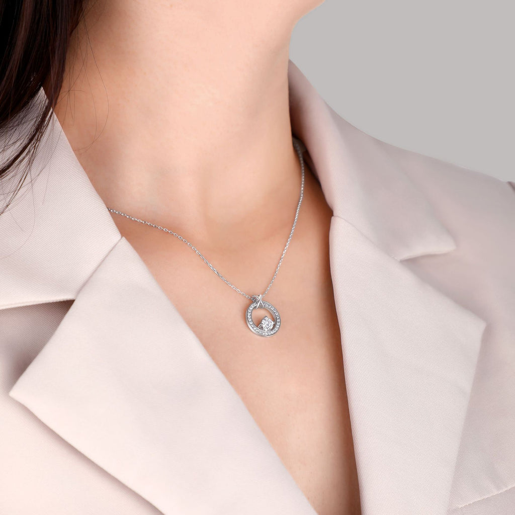 S925 Silver Round Zircon Pendant Necklace Women European American Light Luxury Design