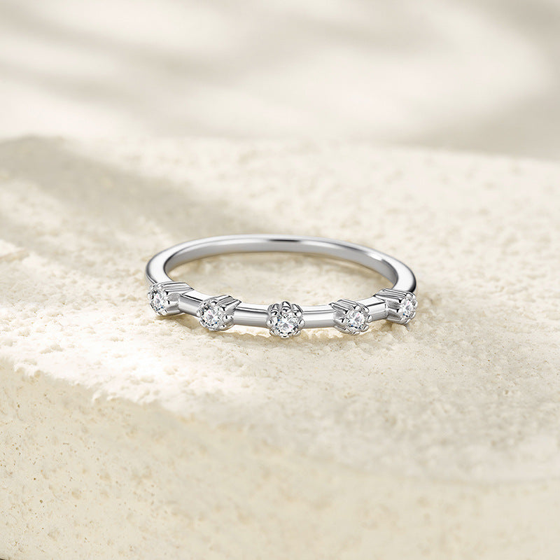 S925 Silver Women’s Simple Moissanite Row Diamond Ring Light Luxury Niche Cross-Border Hot Sale