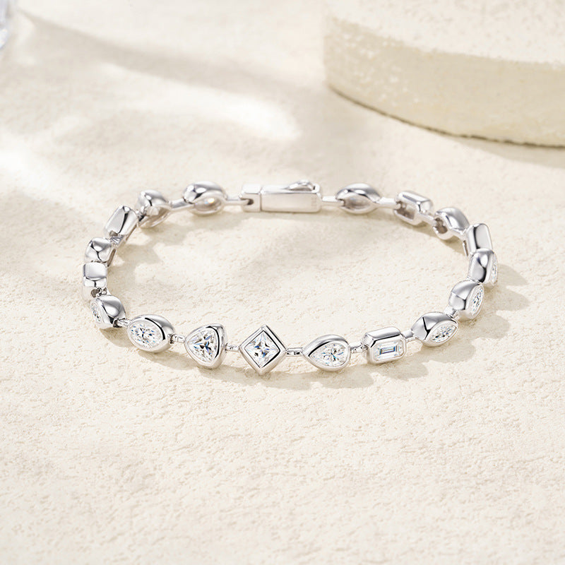 S925 Silver Irregular Stone Moissanite Bracelet Women Elegant Light Luxury High-End Fashion Jewelry