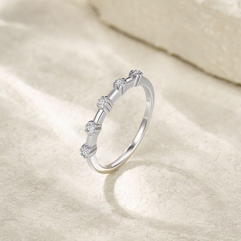 S925 Silver Women’s Simple Moissanite Row Diamond Ring Light Luxury Niche Cross-Border Hot Sale