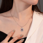 S925 Silver Ruby Zircon Pendant Sunflower Star Necklace Women High-End Clavicle Chain