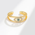 S925 Silver Demon Eye Ring Women Double Layer Light Luxury Evil Eye Moissanite Inlaid Jewelry