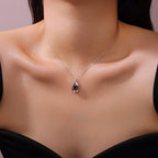 S925 Silver Women’s 1Ct Black Moissanite Dynamic Teardrop Necklace Light Luxury Collarbone Chain