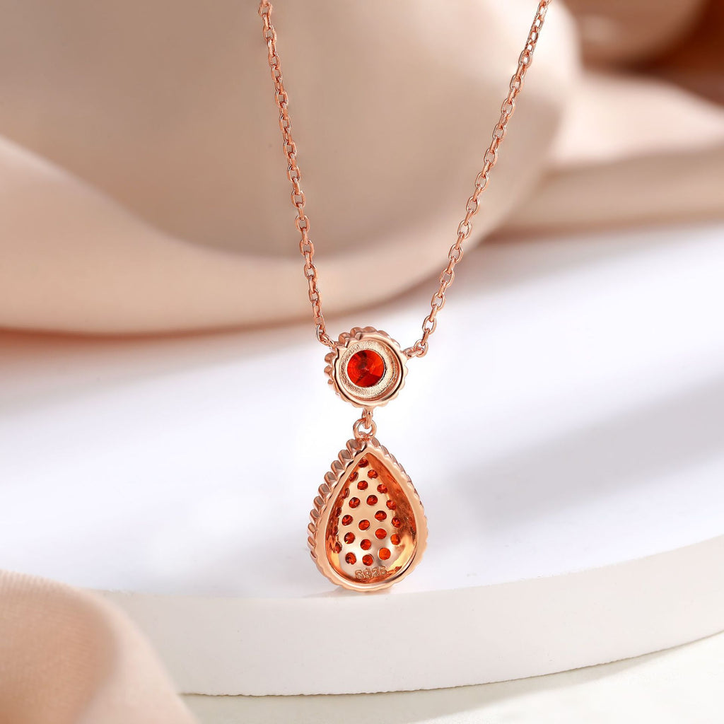 Rose Gold S925 Red Zircon Drop Pendant Necklace