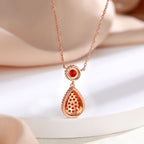 Rose Gold S925 Red Zircon Drop Pendant Necklace