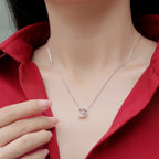 S925 Silver 18K Plated Moon Star C Pendant Necklace Women Light Luxury Minimalist Moissanite