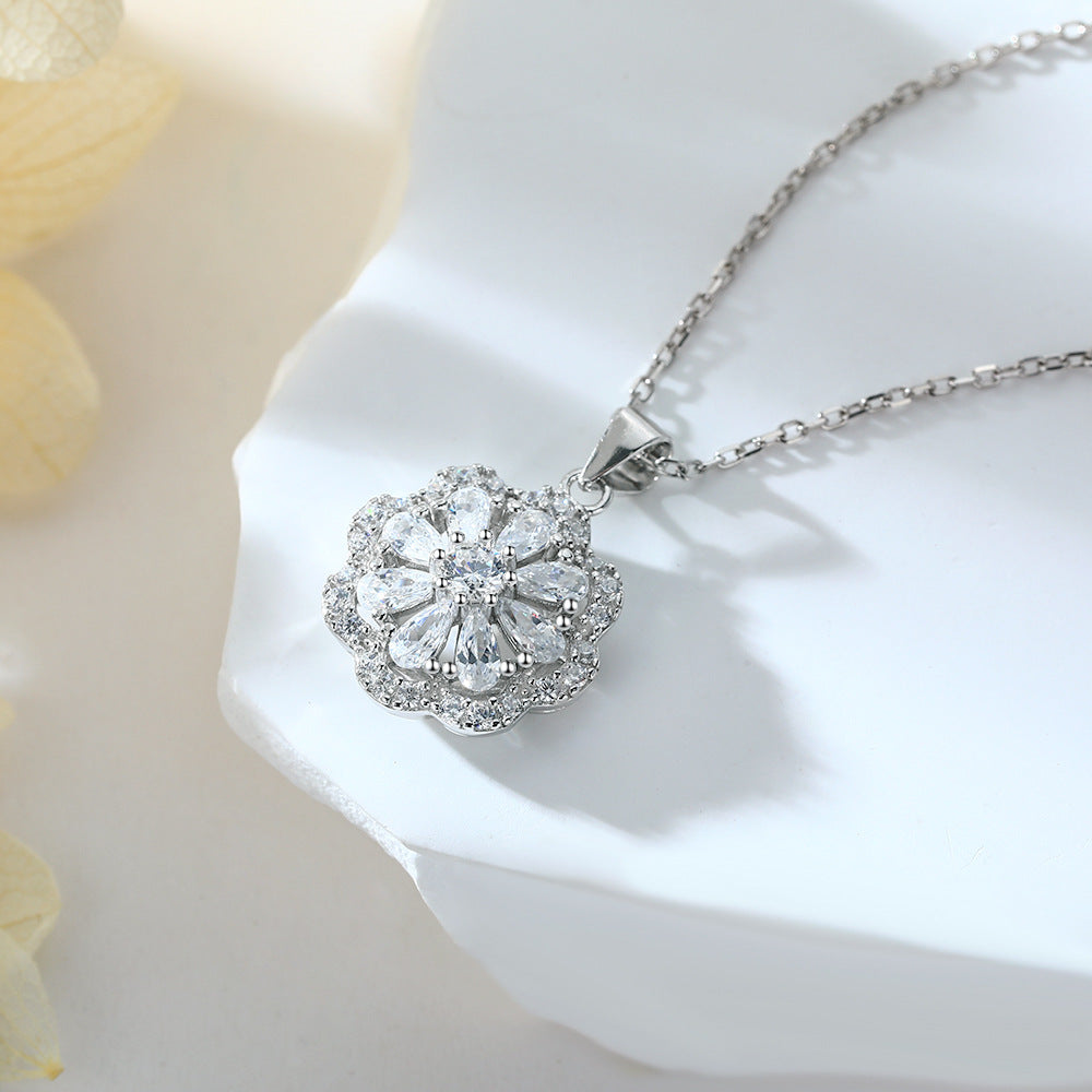 S925 Silver Flower Pendant Necklace Women European American High-End Versatile Design