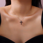 S925 Silver Women’s Dark Cross Black Moissanite Necklace Light Luxury Niche Simple Collarbone Chain