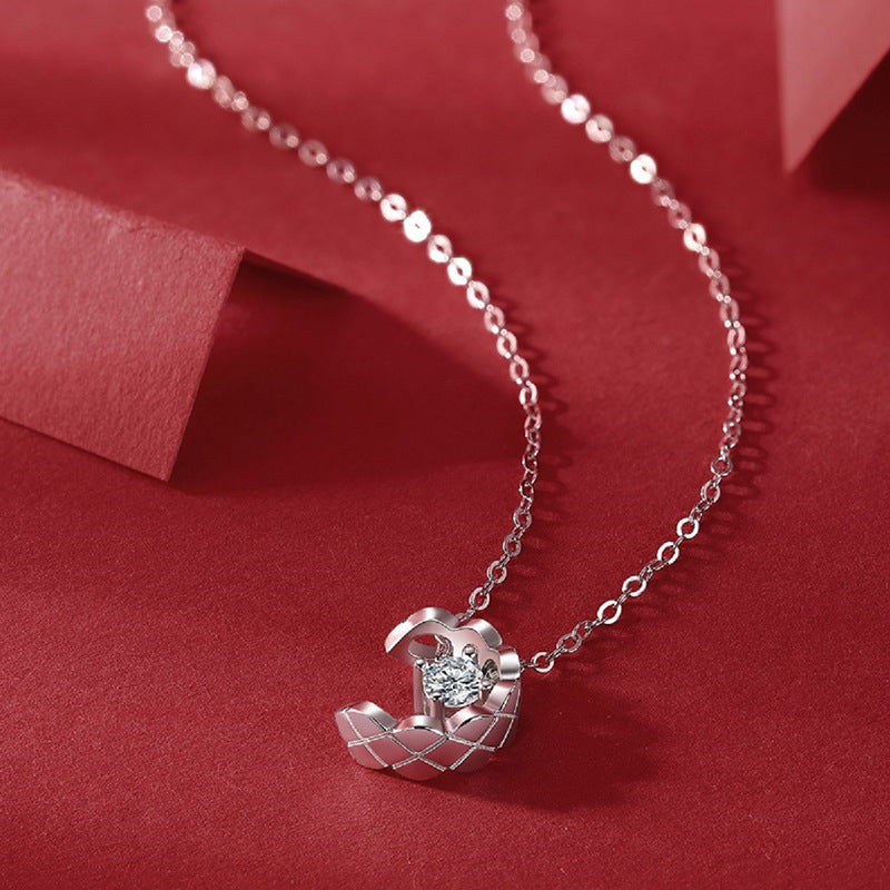 S925 Silver 18K Plated Moon Star C Pendant Necklace Women Light Luxury Minimalist Moissanite