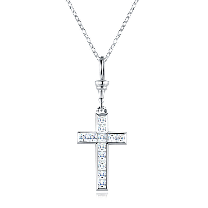 S925 Silver Women’s Cross Moissanite Pendant Necklace Simple Luxury High-End Hot-Selling Collarbone Chain