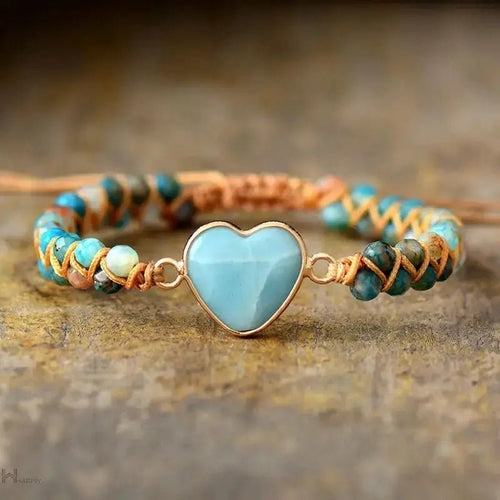 Amazonite Heart Charm Macrame Bracelet