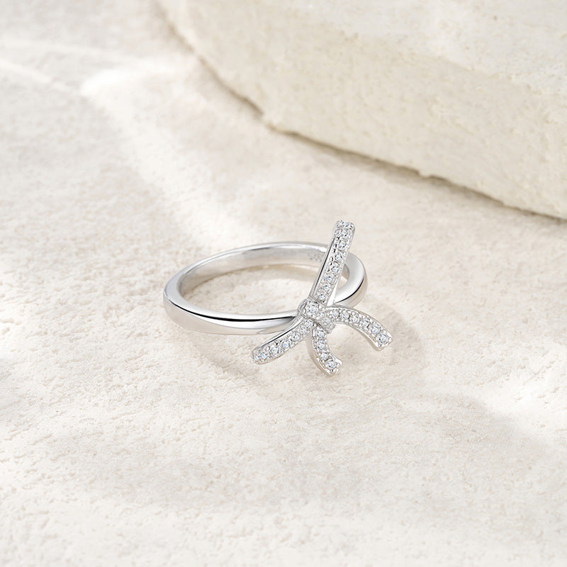 S925 Silver Women’s Bowknot Moissanite Ring Light Luxury High-End Diamond-encrusted Cross-Border Hot Sale