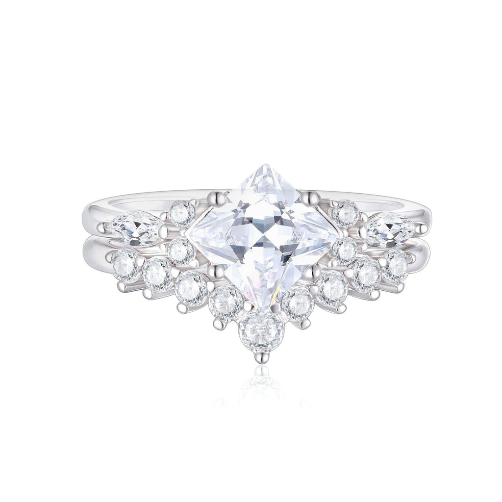 S925 Silver Women’s 2-Piece Combination Ring Set European American Fashion High-End Wedding Ring