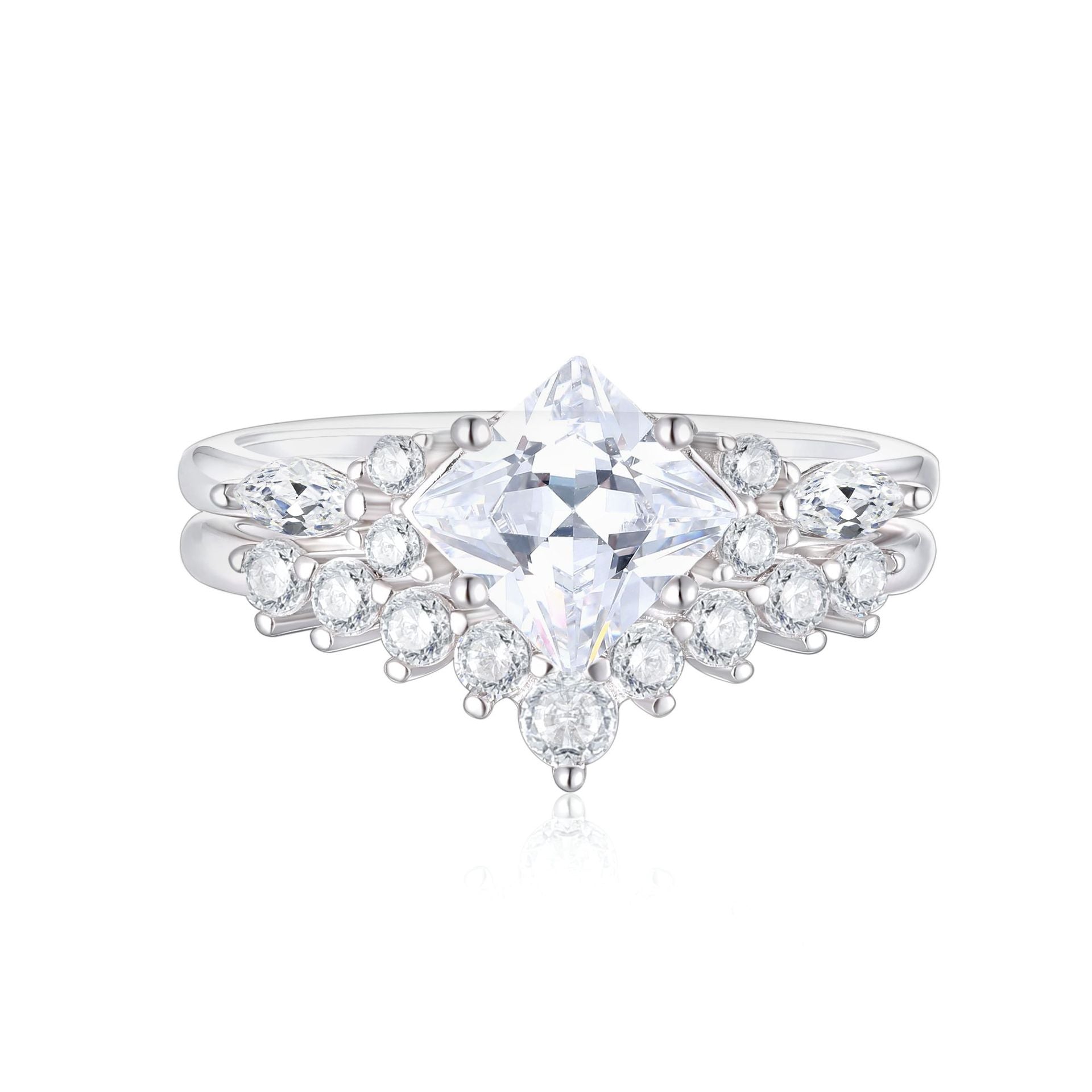 S925 Silver Women’s 2-Piece Combination Ring Set European American Fashion High-End Wedding Ring