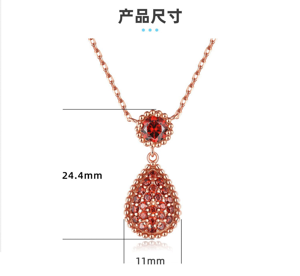 Rose Gold S925 Red Zircon Drop Pendant Necklace