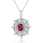 S925 Silver Ruby Zircon Pendant Sunflower Star Necklace Women High-End Clavicle Chain