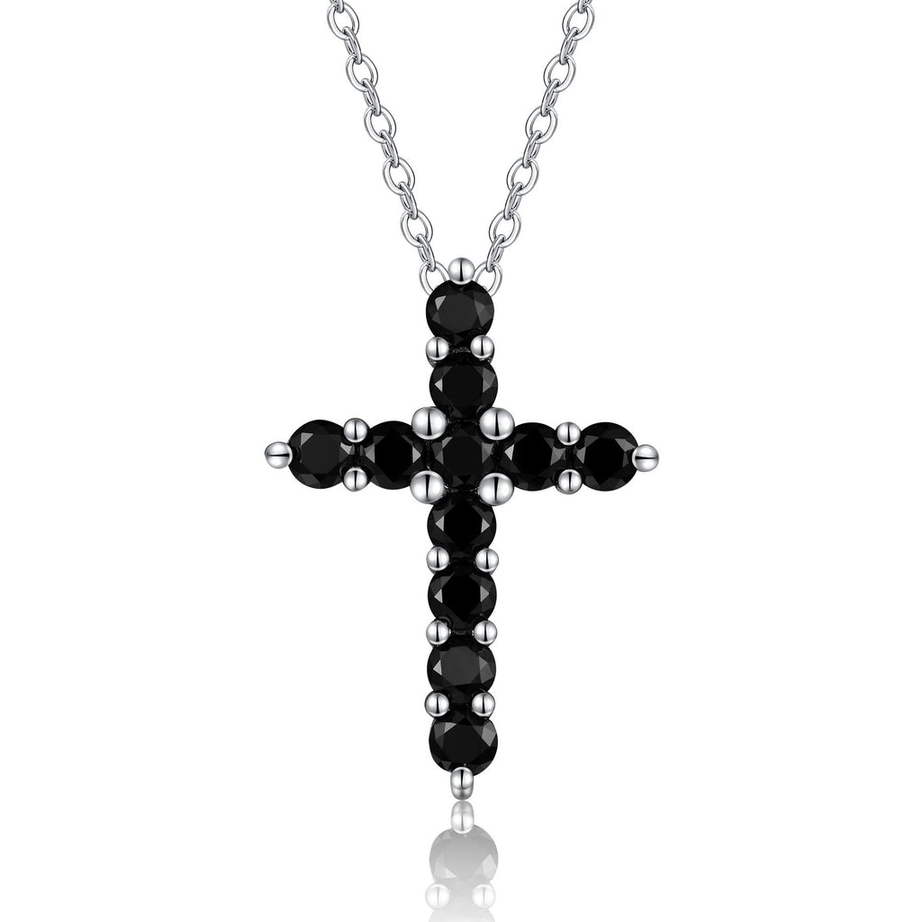 S925 Silver Women’s Dark Cross Black Moissanite Necklace Light Luxury Niche Simple Collarbone Chain