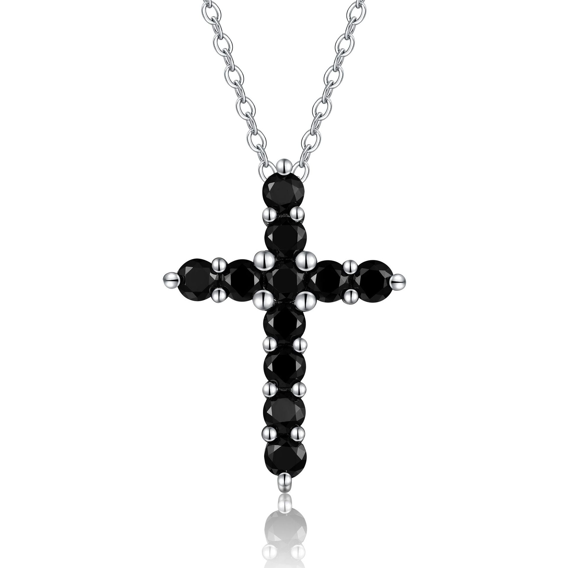S925 Silver Women’s Dark Cross Black Moissanite Necklace Light Luxury Niche Simple Collarbone Chain