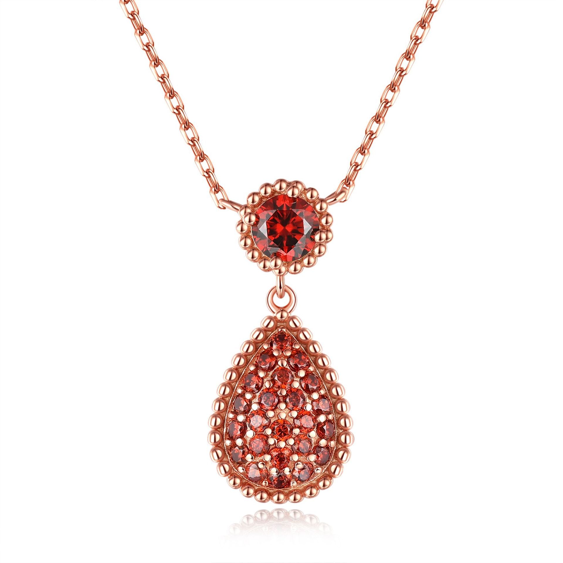 Rose Gold S925 Red Zircon Drop Pendant Necklace