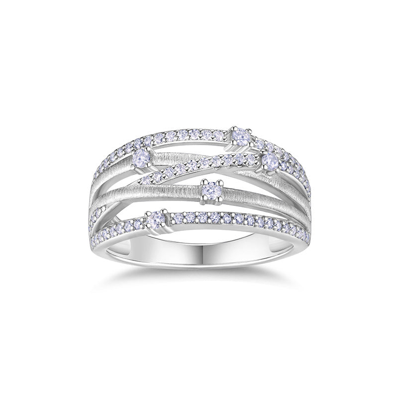 S925 Silver Brushed Hollow Cross Stacking Ring Moissanite Light Luxury High-End Cross-Border Hot Sale