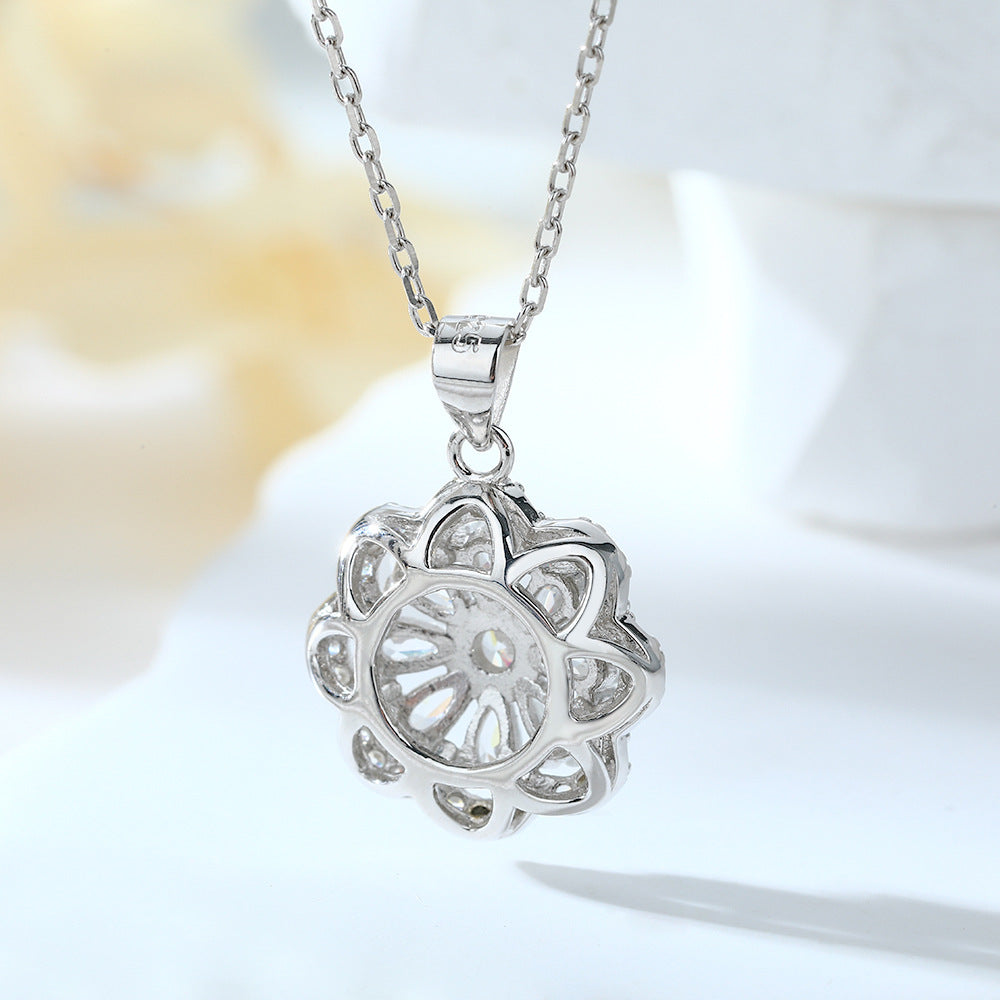 S925 Silver Flower Pendant Necklace Women European American High-End Versatile Design