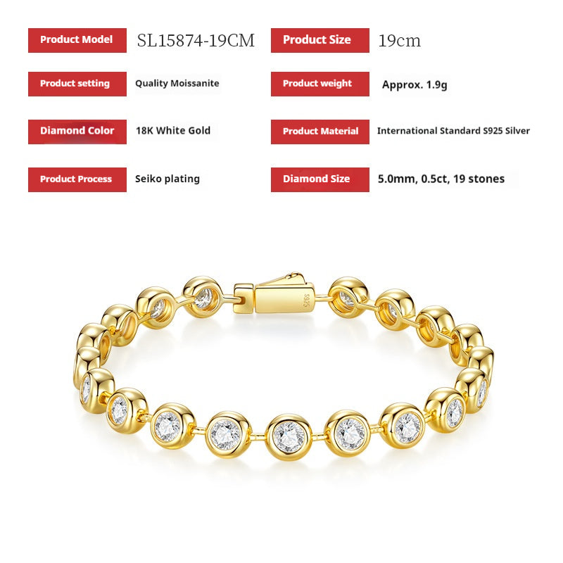 S925 Silver 18K Gold Plated Moissanite Bubble Bracelet Light Luxury High-End Casual New In Stock