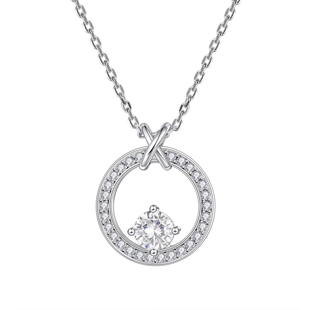 S925 Silver Round Zircon Pendant Necklace Women European American Light Luxury Design