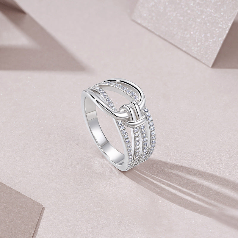 S925 Silver Women’s Niche Light Luxury Cross Hollow Moissanite Stackable Design Ring