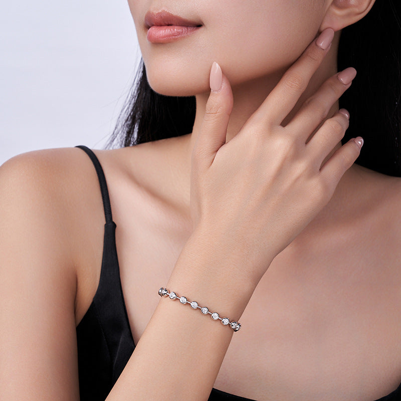S925 Silver Women’s Moissanite Bubble Bracelet Light Luxury Minimalist High-End Niche Cross-Border Hot Sale