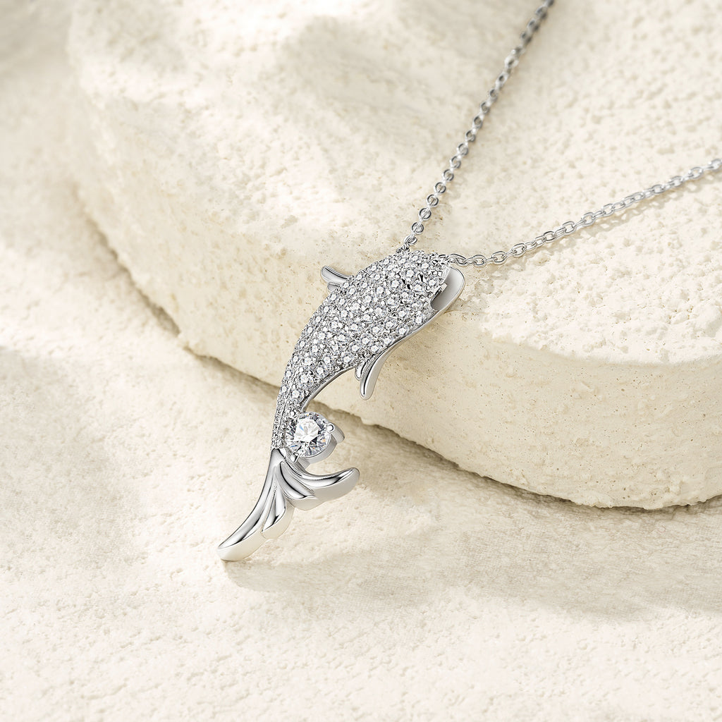 S925 Silver Dolphin Moissanite Collarbone Necklace Light Luxury High-End Exquisite Marine Animal Jewelry