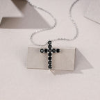 S925 Silver Women’s Dark Cross Black Moissanite Necklace Light Luxury Niche Simple Collarbone Chain
