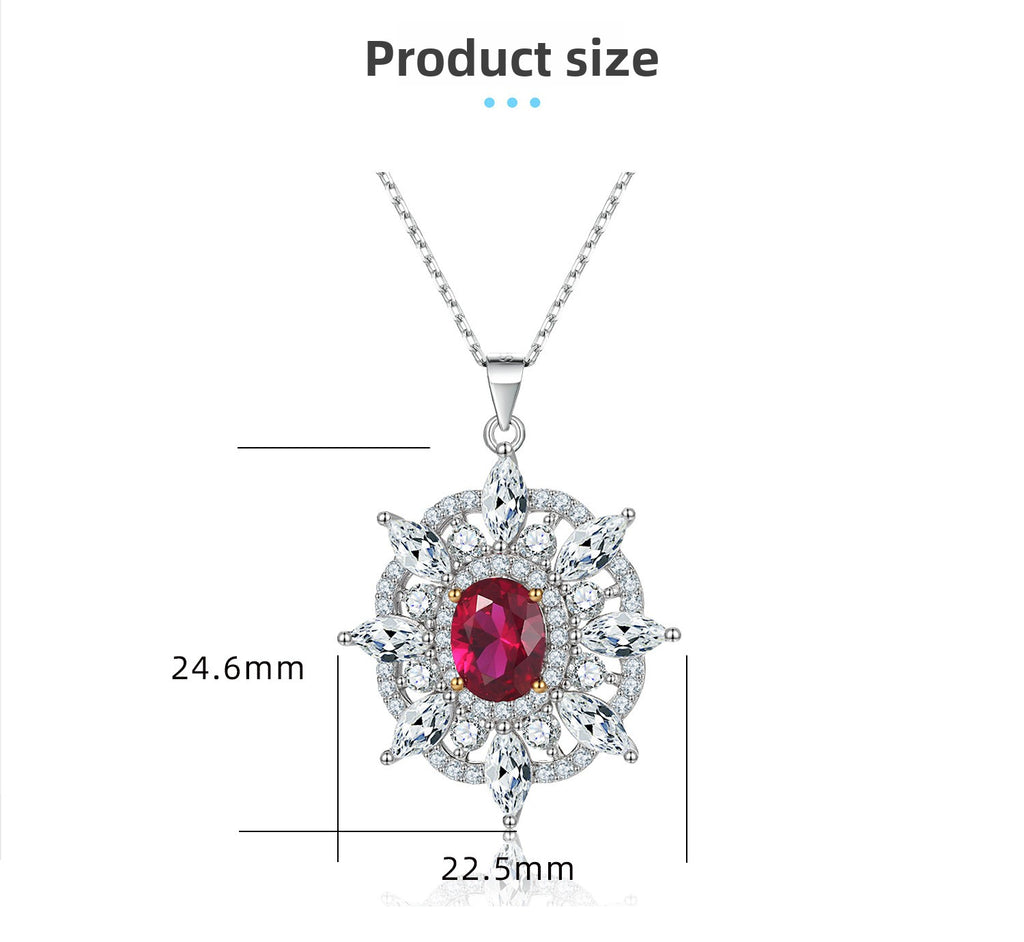 S925 Silver Ruby Zircon Pendant Sunflower Star Necklace Women High-End Clavicle Chain