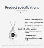 S925 Silver Women’s 1Ct Black Moissanite Dynamic Teardrop Necklace Light Luxury Collarbone Chain