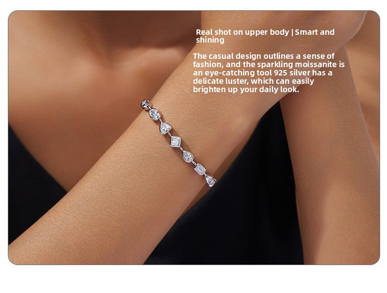 S925 Silver Irregular Stone Moissanite Bracelet Women Elegant Light Luxury High-End Fashion Jewelry