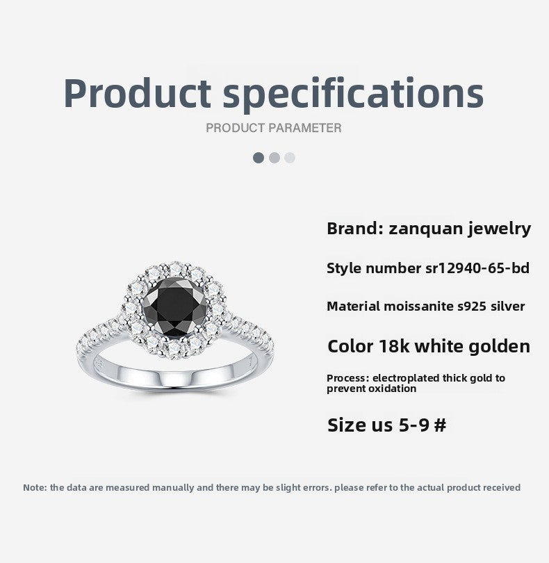 S925 Silver Women’s Moissanite Full Diamond Ring Simple Light Luxury Korean Style Zircon Closed Ring