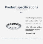 S925 Silver Black Moissanite Ring 18K White Gold Zirconia Light Luxury High-end In Stock